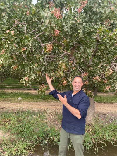 Jupiter Pistachios' Fouad Lilabadi in front of a pistachio tree